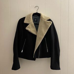 Navy Wool Blend Gap Biker Jacket
